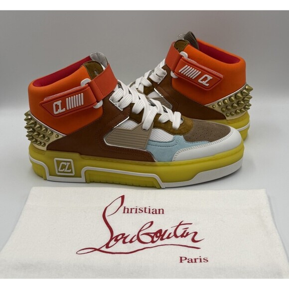 AUTHENTIC Christian Louboutin High Top Sneakers Red Sole Spikes Size 42 EU 9 US main image 5